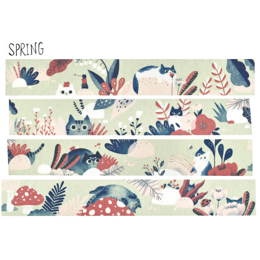 【4款】大芝麻小花生 好多貓貓的春天/夏天/秋天/冬天 和紙燙金燙銀紙膠帶【立夏手帳生活】-細節圖2