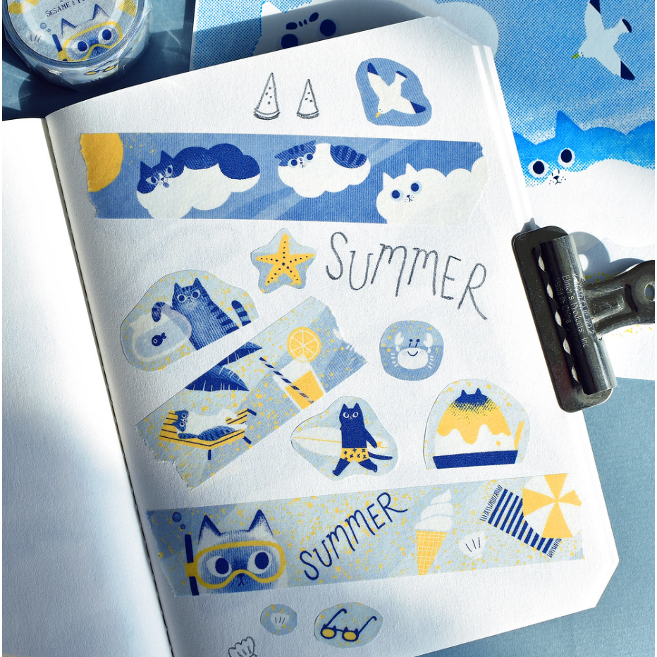 【4款】大芝麻小花生 好多貓貓的春天/夏天/秋天/冬天 和紙燙金燙銀紙膠帶【立夏手帳生活】-細節圖3