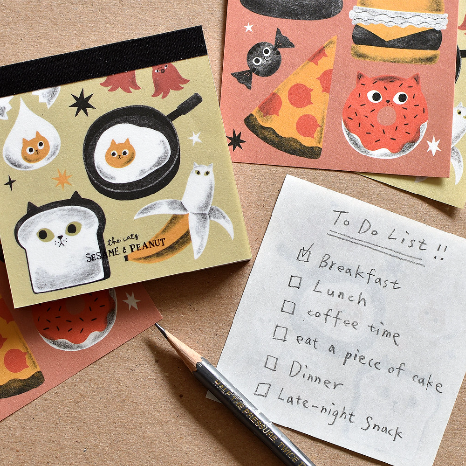 【2款】大芝麻小花生 便簽紙本「梳妝打扮完去吃下午茶/好好吃的貓」【立夏手帳生活】-細節圖2