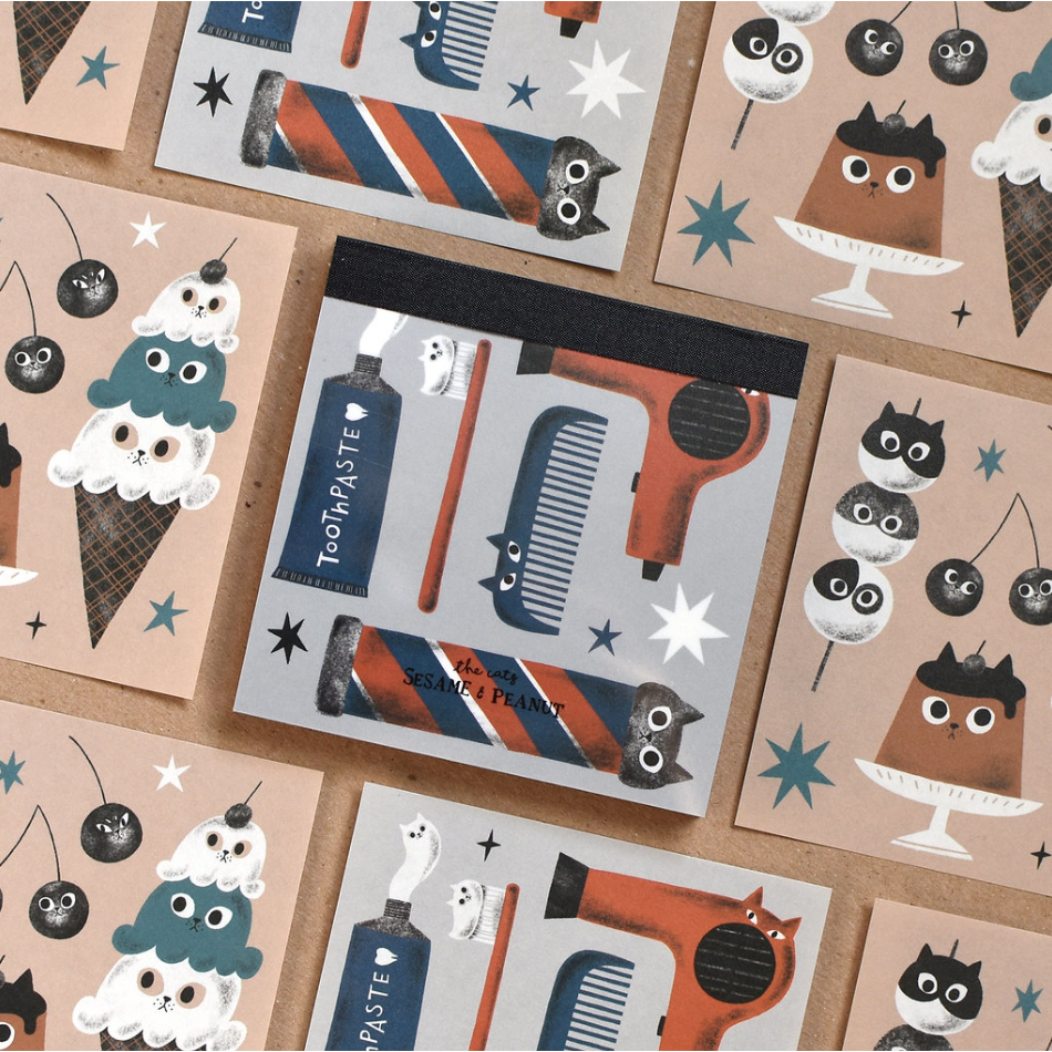 【2款】大芝麻小花生 便簽紙本「梳妝打扮完去吃下午茶/好好吃的貓」【立夏手帳生活】-細節圖3