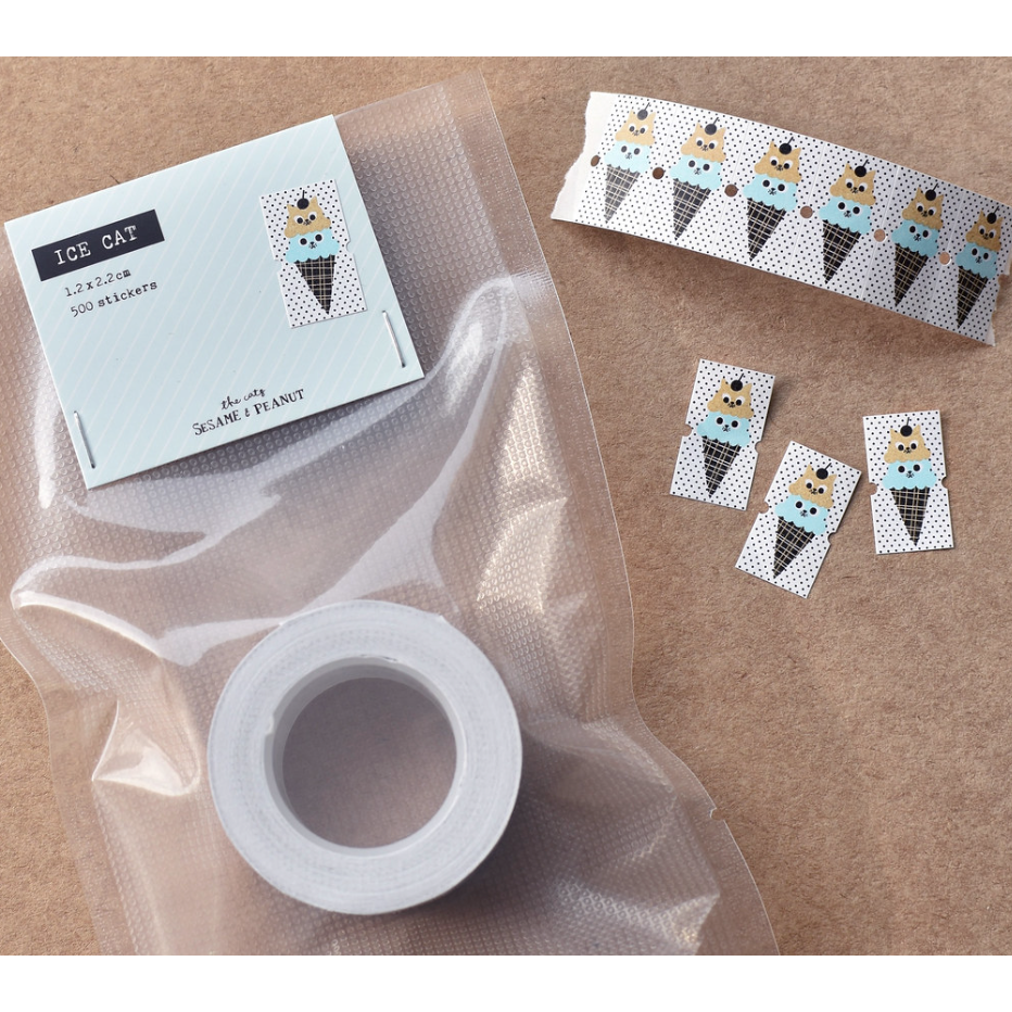 【2款】大芝麻小花生 標籤貼紙卷「熱貓/冰淇淋貓貓」【立夏手帳生活】-細節圖5