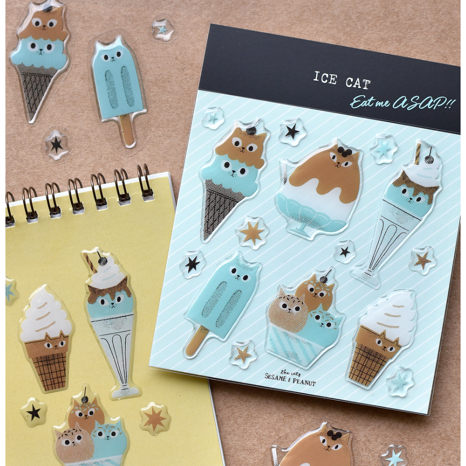 【2款】大芝麻小花生 滴膠貼紙「熱貓/冰淇淋貓貓」【立夏手帳生活】-細節圖4