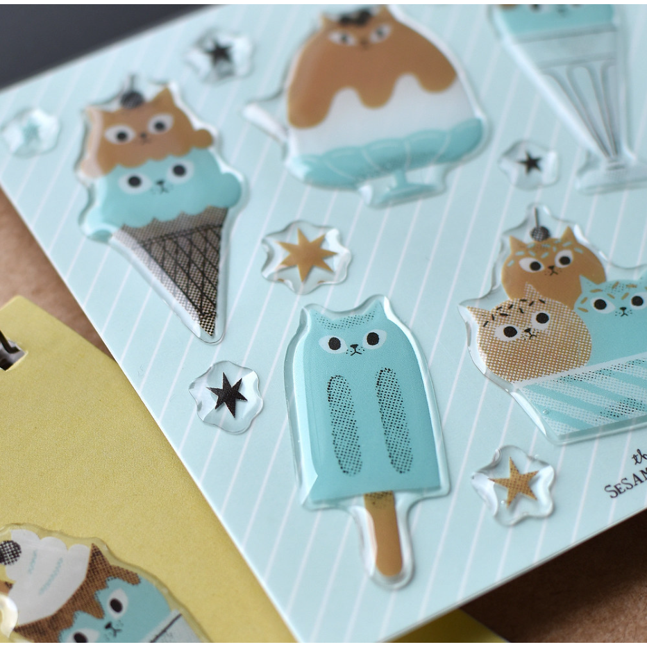 【2款】大芝麻小花生 滴膠貼紙「熱貓/冰淇淋貓貓」【立夏手帳生活】-細節圖5