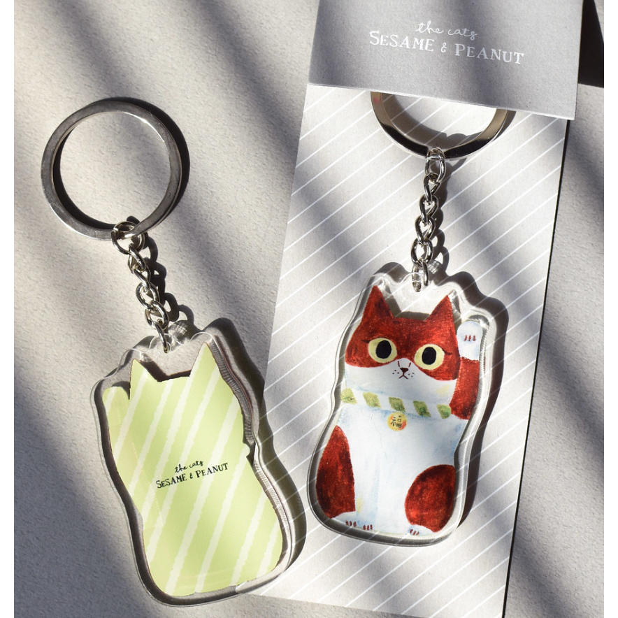 【3款】大芝麻小花生 壓克力鑰匙圈「芝麻招財貓/花生招財貓/屁屁招財貓」【立夏手帳生活】-細節圖3