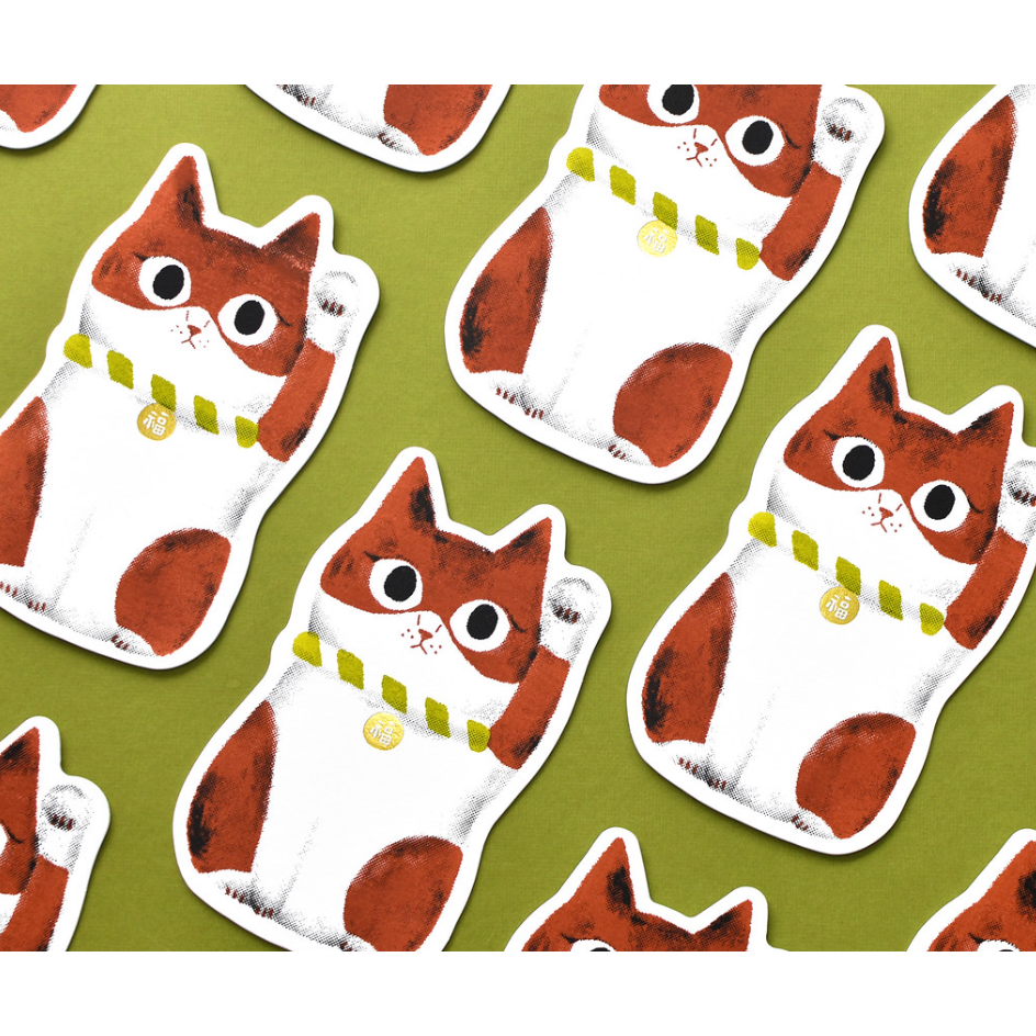【2款】大芝麻小花生 手工絹印卡片「花生招財貓/屁屁招財貓」【立夏手帳生活】-細節圖2