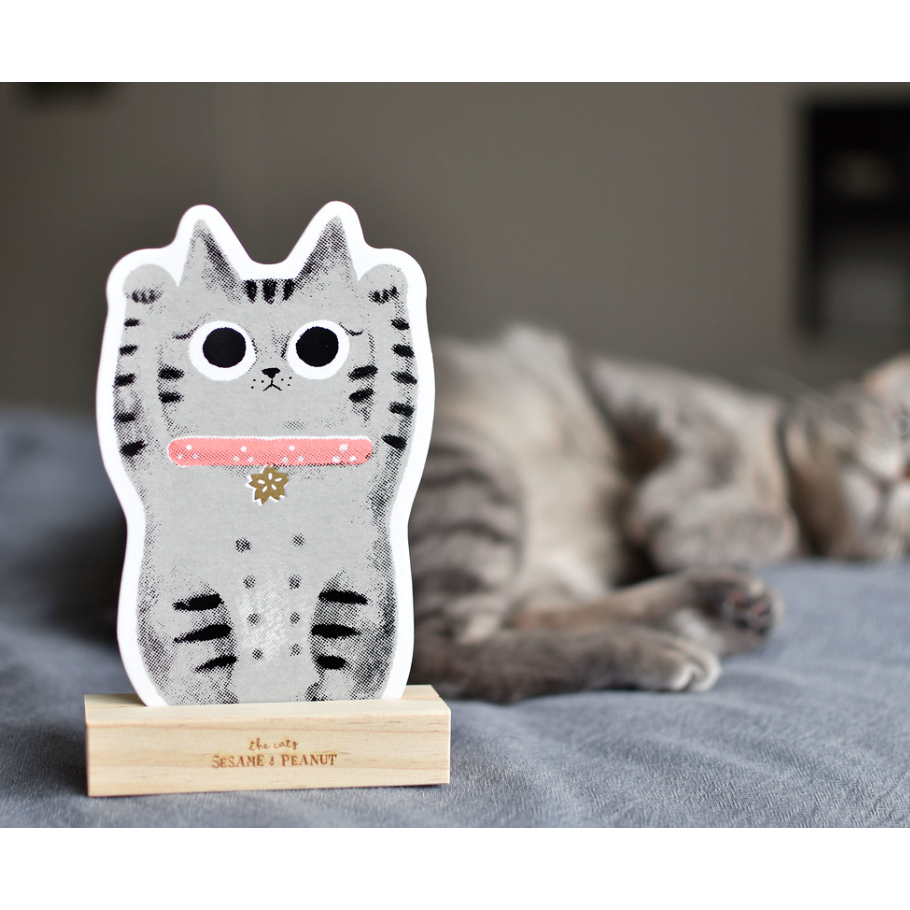 【2款】大芝麻小花生 手工絹印卡片「花生招財貓/屁屁招財貓」【立夏手帳生活】-細節圖4