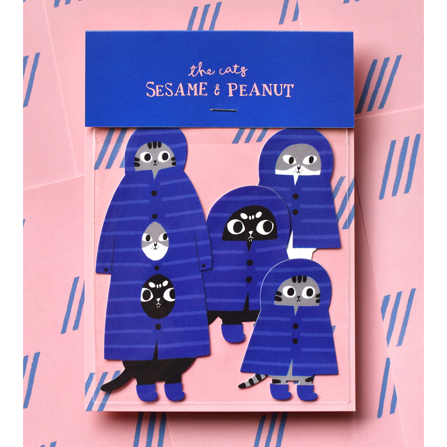 【5款】大芝麻小花生 疊疊貓防水貼紙包「疊疊關東煮/疊疊穿雨衣/疊疊仙人掌/疊疊雪人/疊疊冰淇淋」【立夏手帳生活】-細節圖4