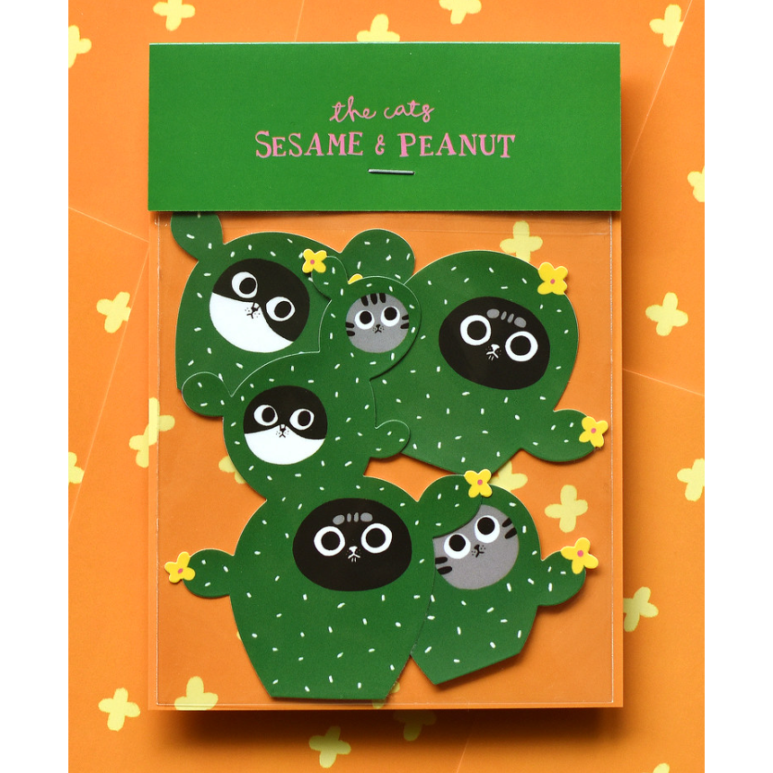 【5款】大芝麻小花生 疊疊貓防水貼紙包「疊疊關東煮/疊疊穿雨衣/疊疊仙人掌/疊疊雪人/疊疊冰淇淋」【立夏手帳生活】-細節圖6