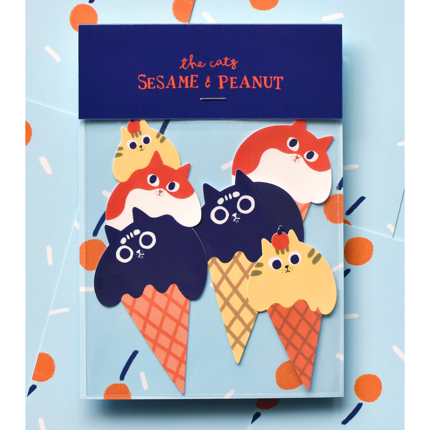 【5款】大芝麻小花生 疊疊貓防水貼紙包「疊疊關東煮/疊疊穿雨衣/疊疊仙人掌/疊疊雪人/疊疊冰淇淋」【立夏手帳生活】-細節圖10