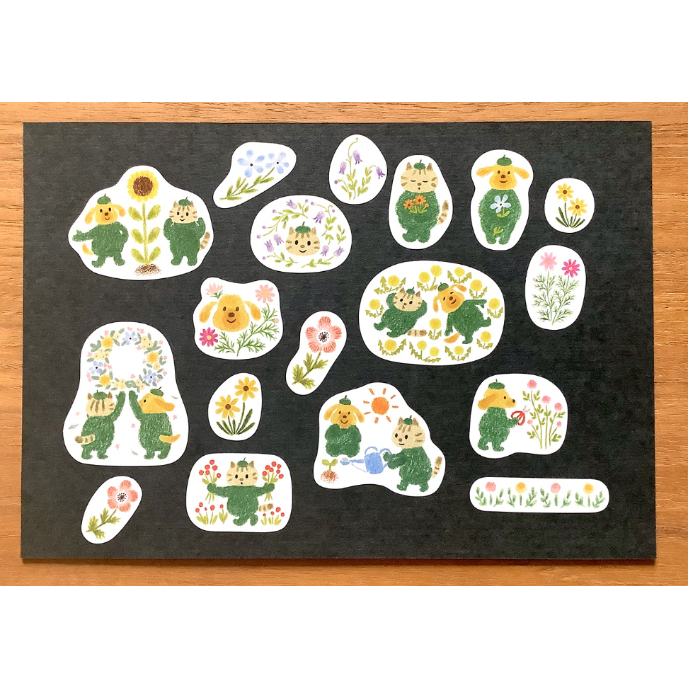 4legs 「狗勾與貓貓的快樂園藝」上質紙貼紙組 4 legs 貓咪 日本製【立夏手帳生活】-細節圖2