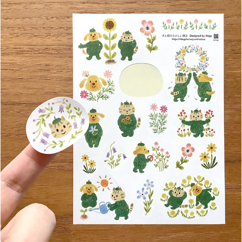 4legs 「狗勾與貓貓的快樂園藝」上質紙貼紙組 4 legs 貓咪 日本製【立夏手帳生活】-細節圖3