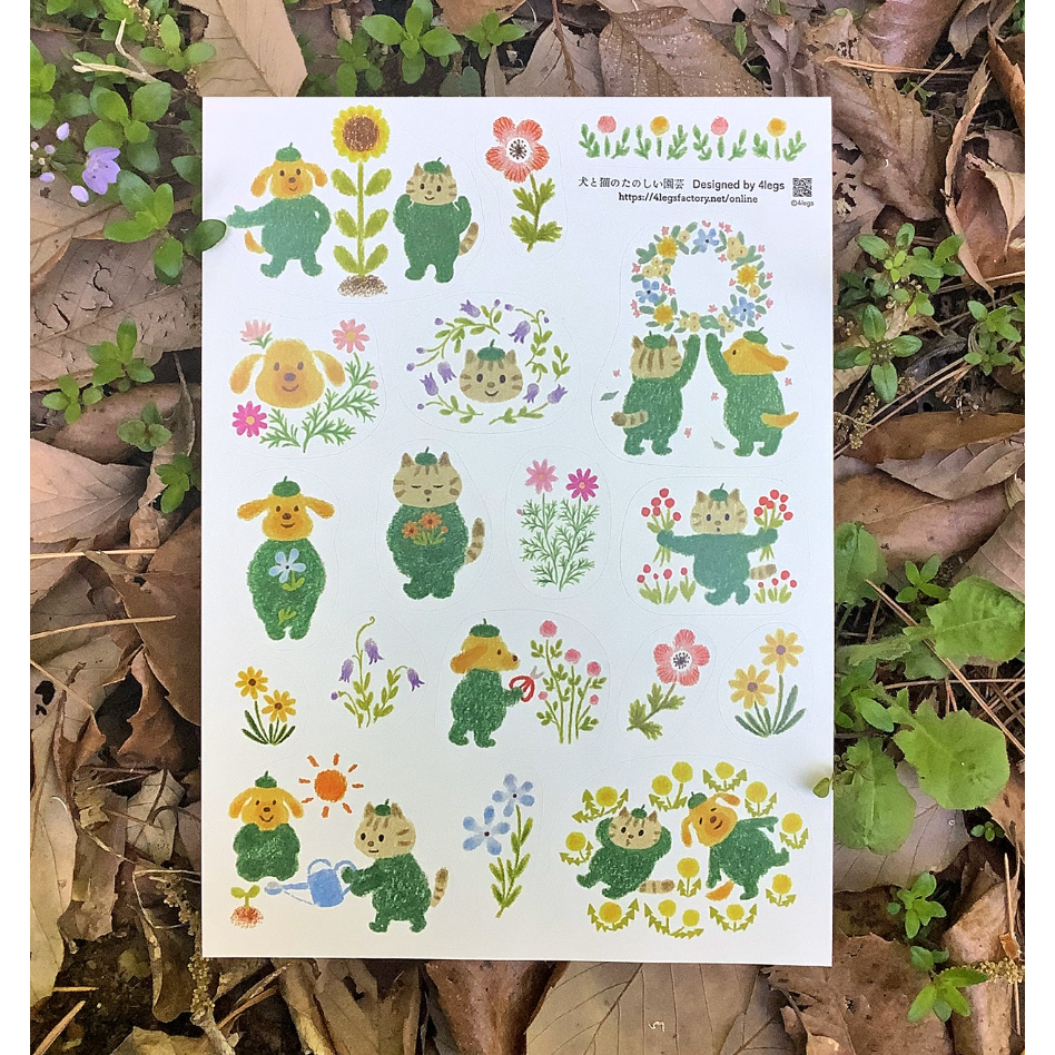 4legs 「狗勾與貓貓的快樂園藝」上質紙貼紙組 4 legs 貓咪 日本製【立夏手帳生活】-細節圖4