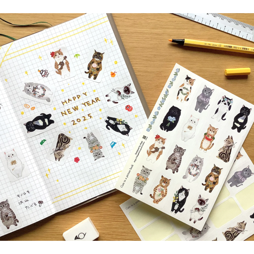 4legs「繪本貓咪們」上質紙貼紙組 4 legs 貓咪 日本製【立夏手帳生活】-細節圖3