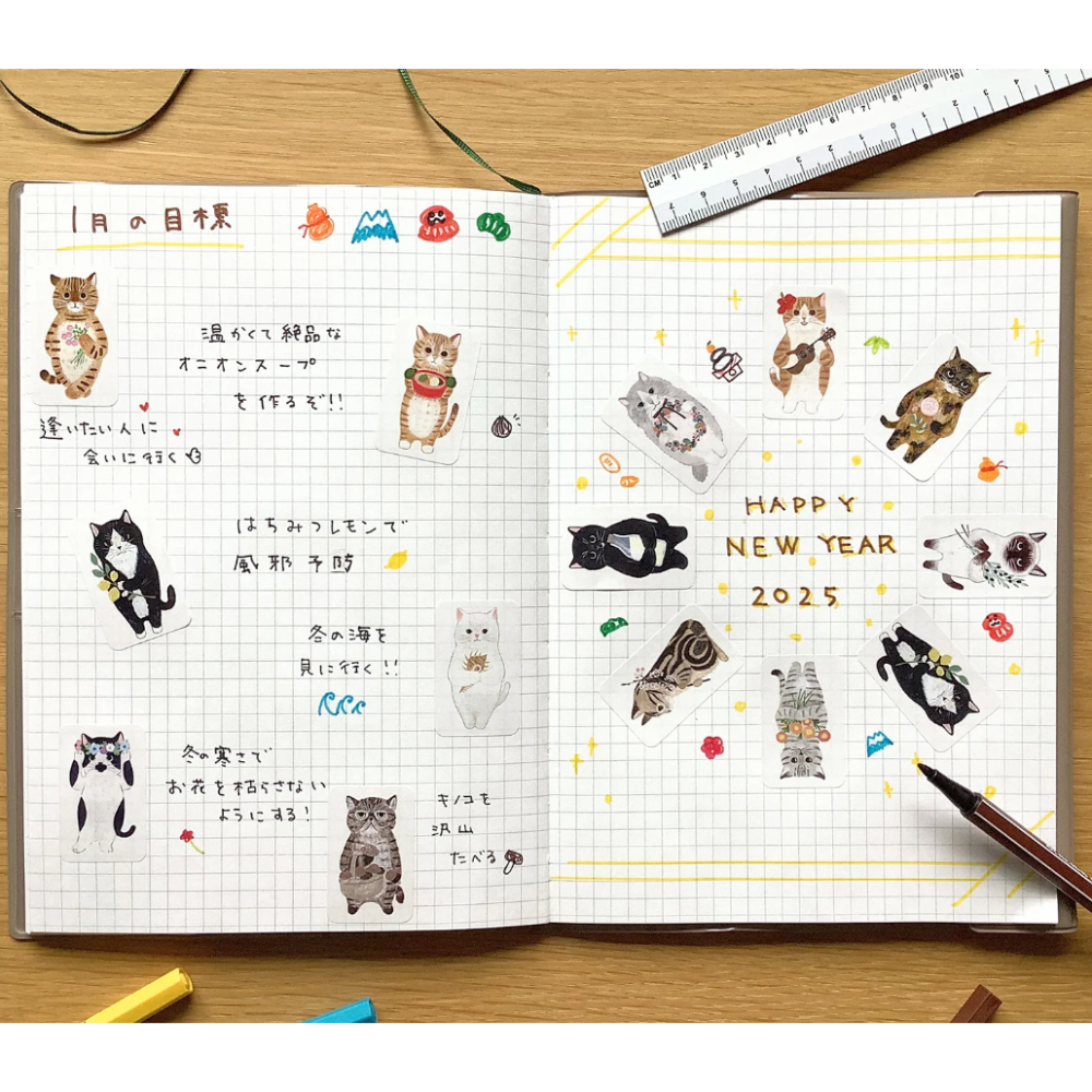 4legs「繪本貓咪們」上質紙貼紙組 4 legs 貓咪 日本製【立夏手帳生活】-細節圖4