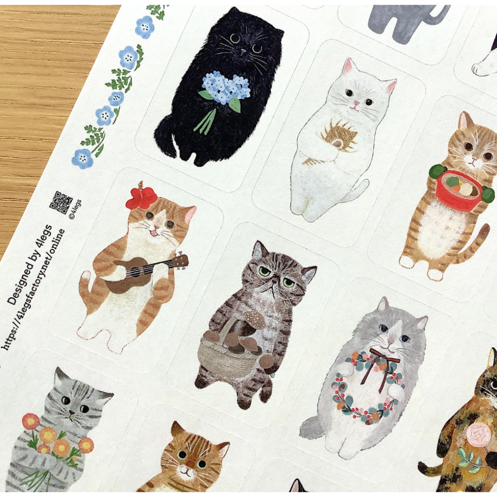 4legs「繪本貓咪們」上質紙貼紙組 4 legs 貓咪 日本製【立夏手帳生活】-細節圖6