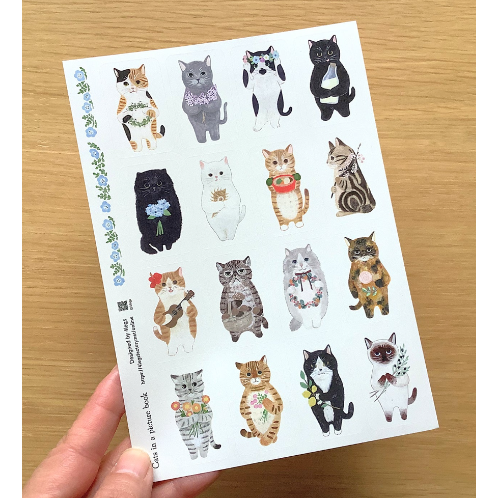 4legs「繪本貓咪們」上質紙貼紙組 4 legs 貓咪 日本製【立夏手帳生活】-細節圖7