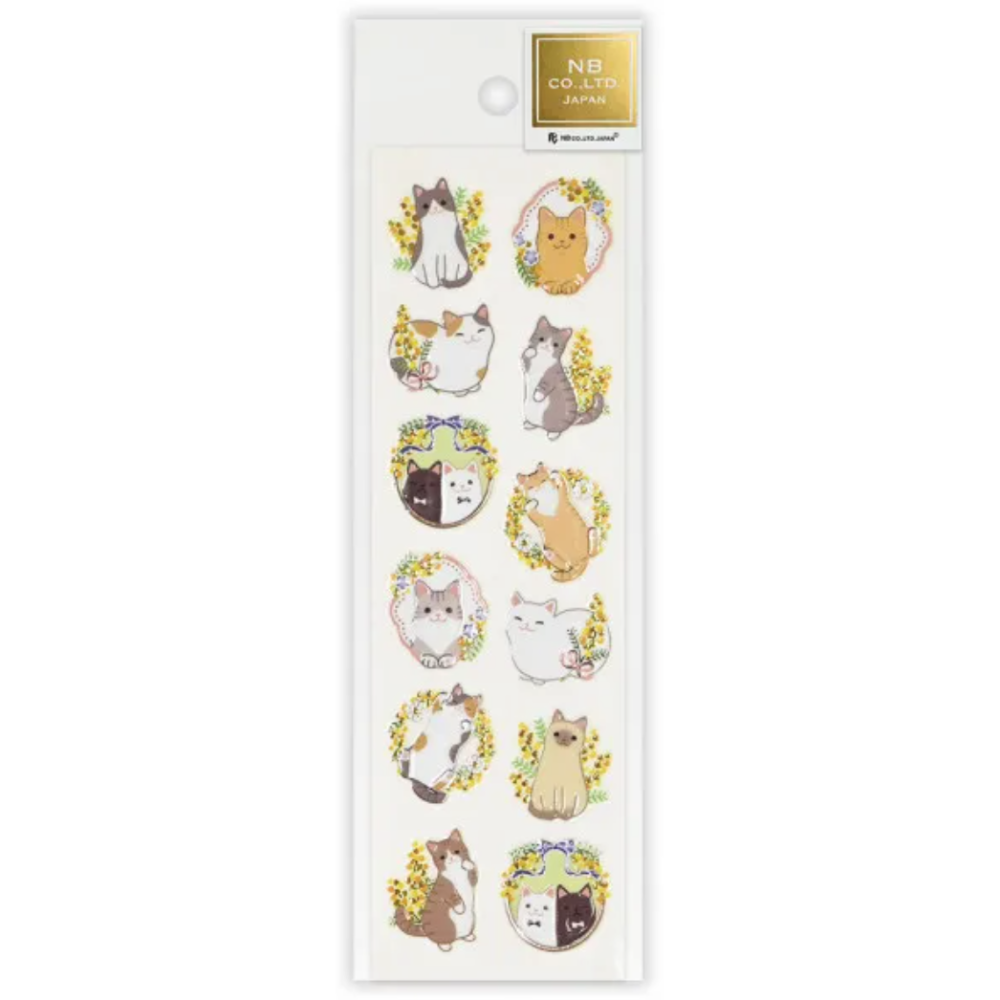 NB社 迷你貼紙系列 貓貓與金盞花款 燙銀+透明浮凸加工 日本製【立夏手帳生活】-細節圖3