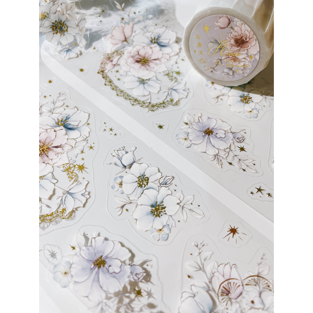 樂意 在晨光的玫瑰Rose in the Morning Light 7cm亮面割型燙金PET膠帶【立夏手帳生活】-細節圖4