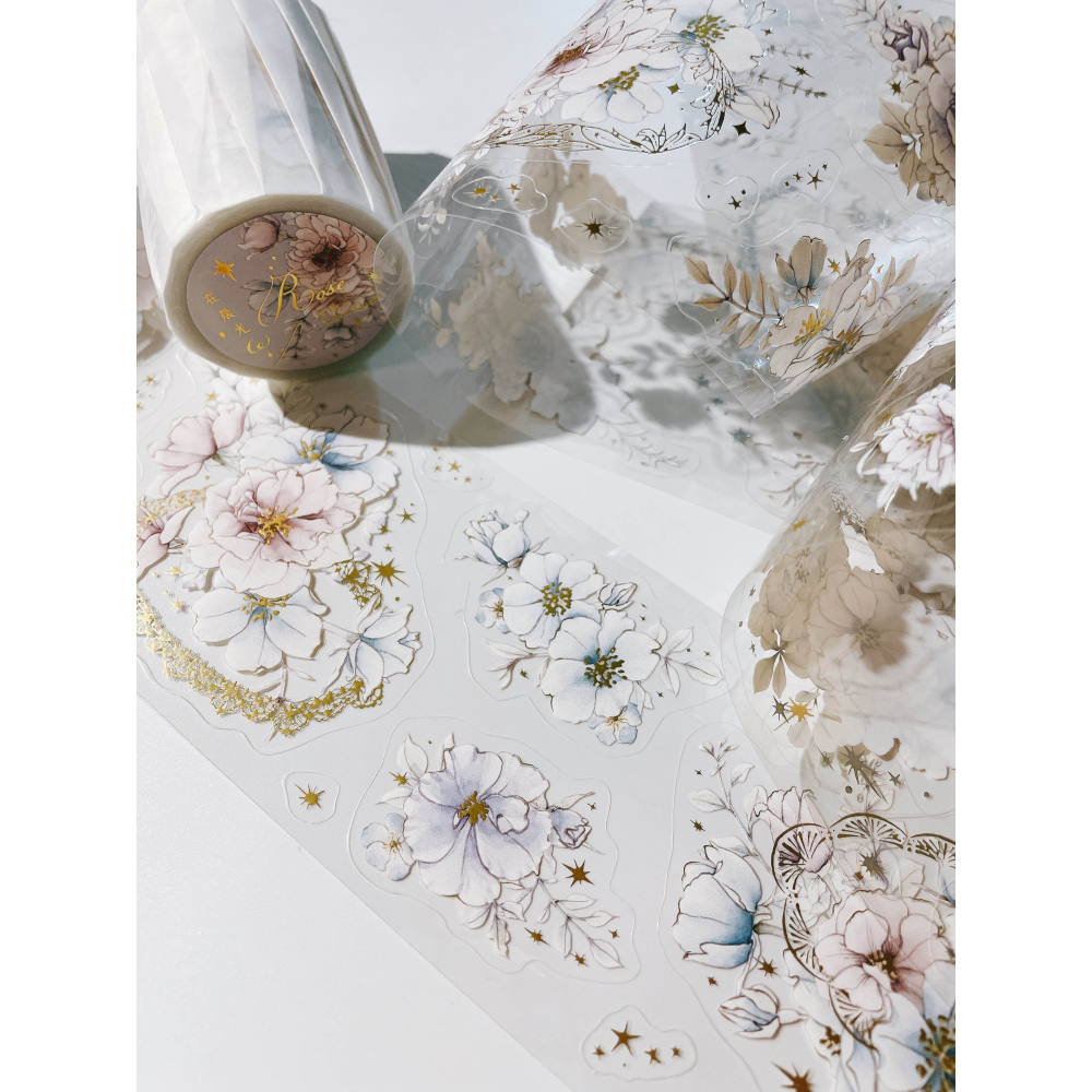 樂意 在晨光的玫瑰Rose in the Morning Light 7cm亮面割型燙金PET膠帶【立夏手帳生活】-細節圖5