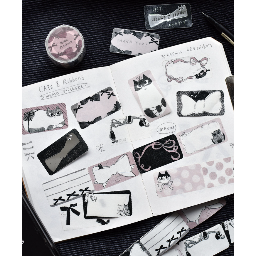 貓貓蝴蝶結燙銀貼紙捲