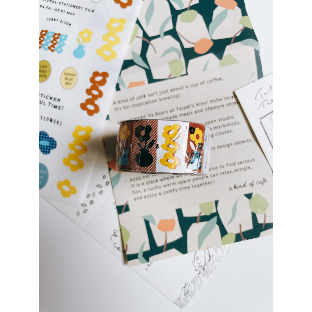 什物a kind of cafe 黃藍花花 標籤貼紙卷【立夏手帳生活】-細節圖2