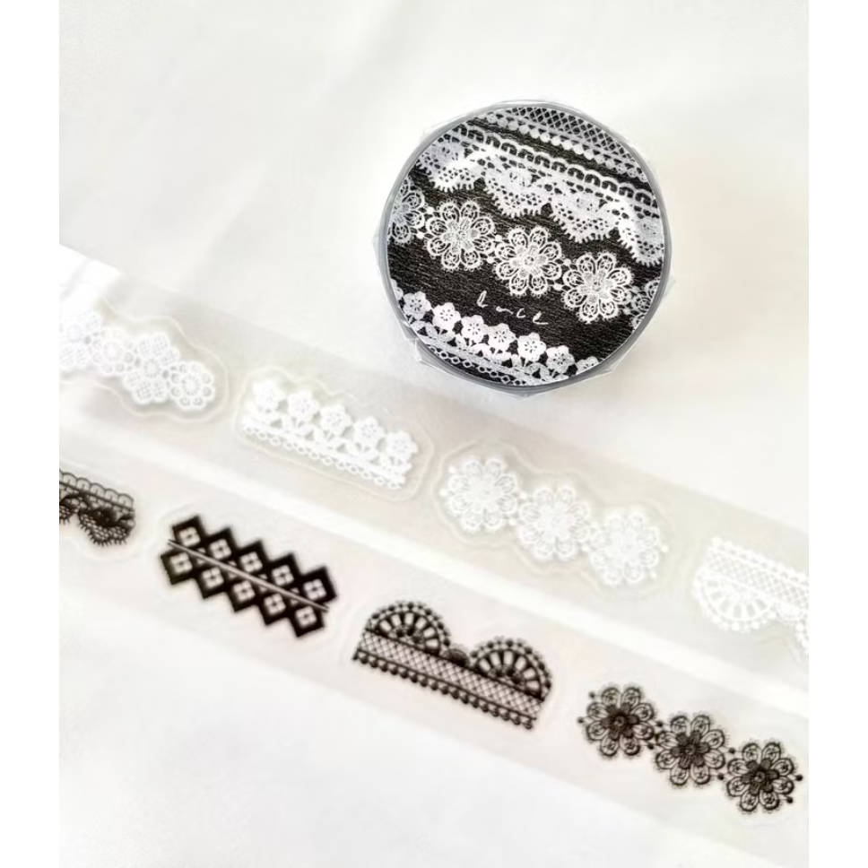 【2款】Pion「蕾絲Lace/織物Fabric」割型亮面PET膠帶【立夏手帳生活】-規格圖11