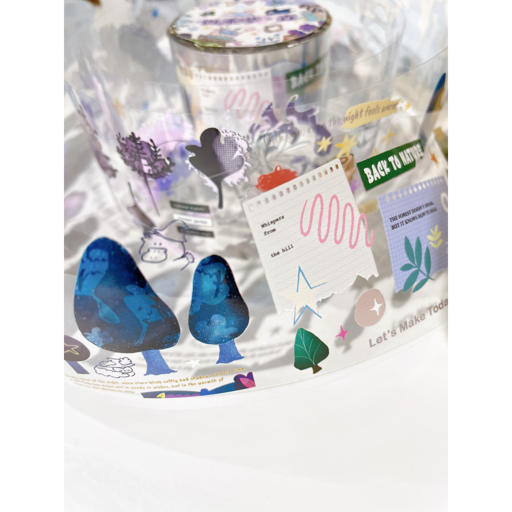 【聯名款】莫非是芝麻球 『四重夢・森』 fafa製造所 好築藝 ha7uu哈啾 5cm亮面PET膠帶【立夏手帳生活】-細節圖3