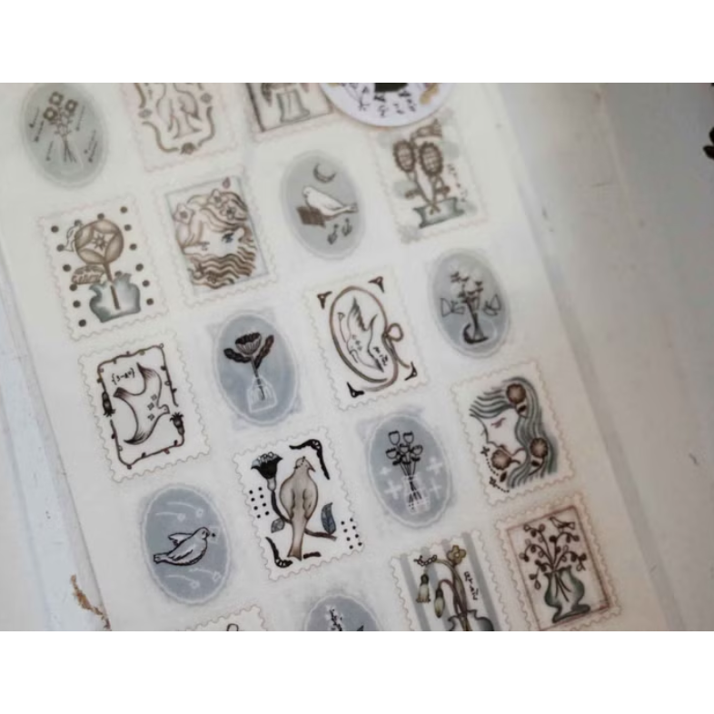 何包蛋 淡藍郵票 轉印貼紙 2張組 misshoegg【立夏手帳生活】-細節圖2