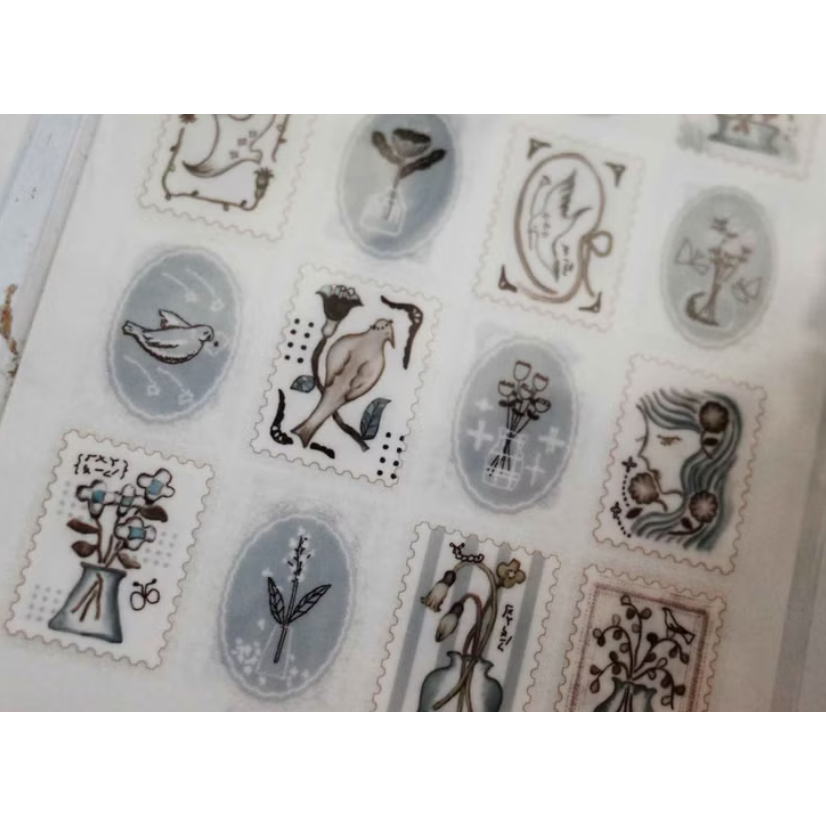 何包蛋 淡藍郵票 轉印貼紙 2張組 misshoegg【立夏手帳生活】-細節圖3
