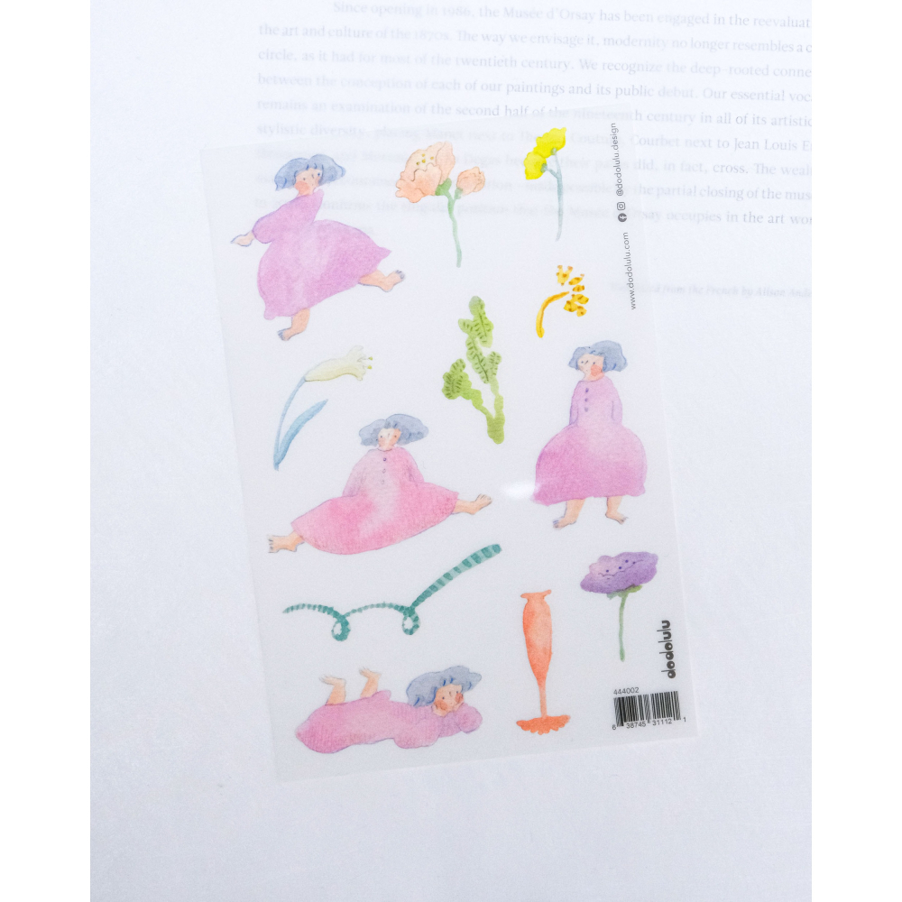 【4款】dodolulu『懶洋洋運動/花草之間/輕飄飄/一些紅線』轉印貼紙 女孩 手帳素材 紙貼紙【立夏手帳生活】-細節圖4