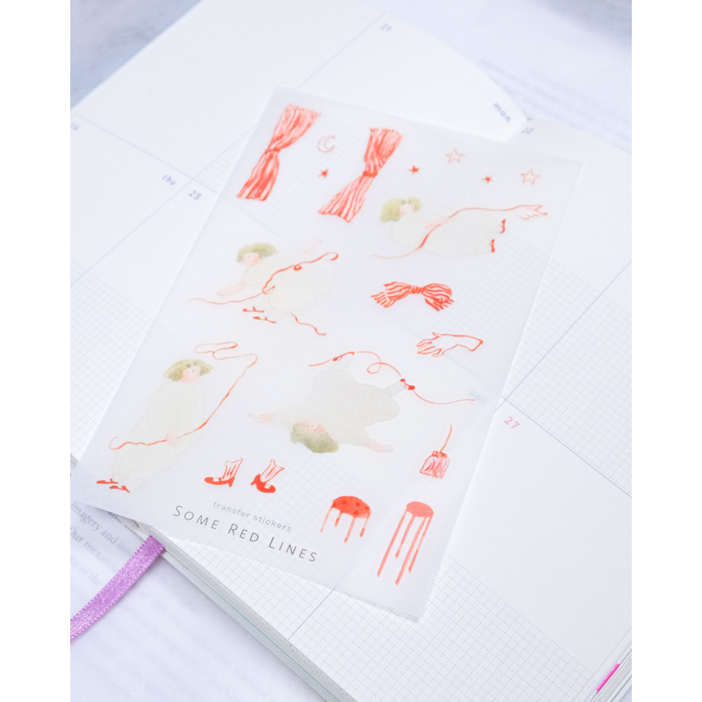 【4款】dodolulu『懶洋洋運動/花草之間/輕飄飄/一些紅線』轉印貼紙 女孩 手帳素材 紙貼紙【立夏手帳生活】-細節圖9
