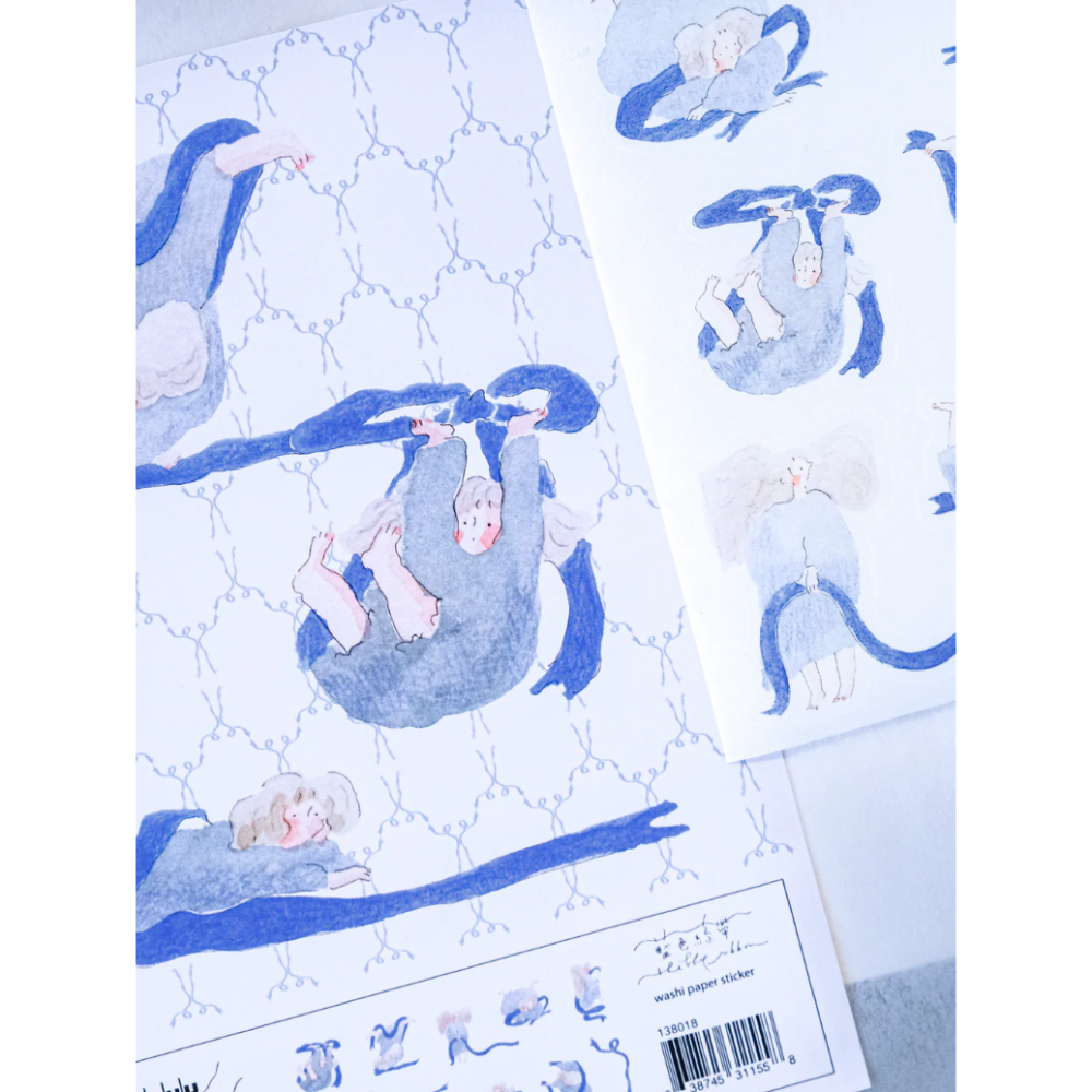 dodolulu『藍色絲帶』女孩貼紙 手帳素材 紙貼紙【立夏手帳生活】-細節圖2