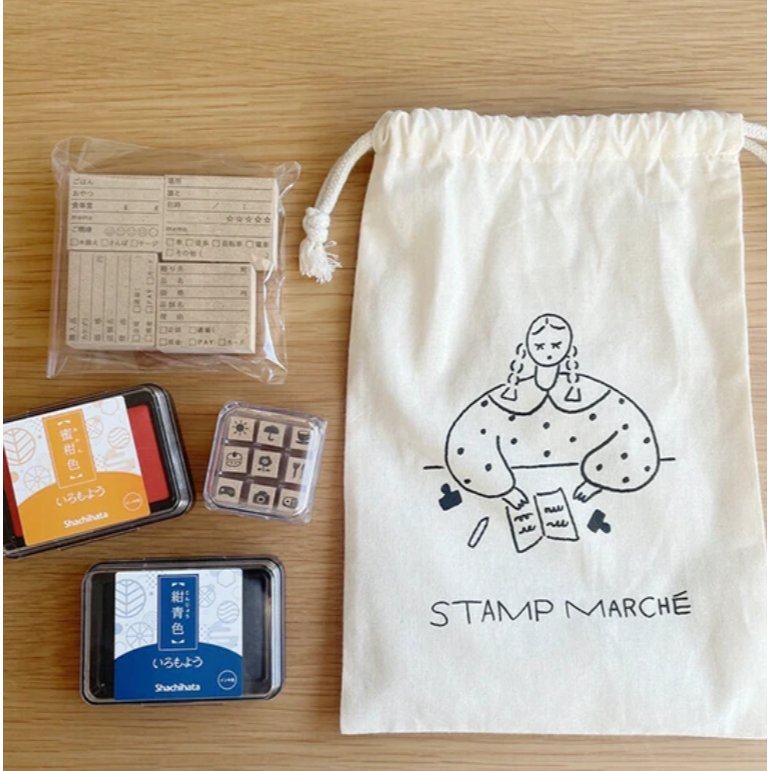 【雙尺寸】日本stamp marche 印章市場 束口袋 女孩款【立夏手帳生活】-細節圖2