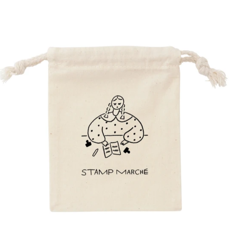 【雙尺寸】日本stamp marche 印章市場 束口袋 女孩款【立夏手帳生活】-規格圖5