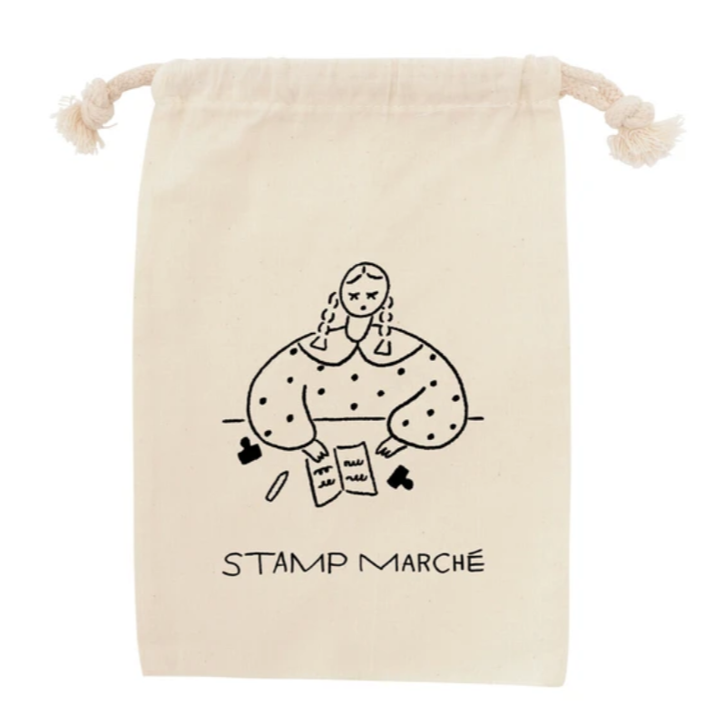【雙尺寸】日本stamp marche 印章市場 束口袋 女孩款【立夏手帳生活】-規格圖5