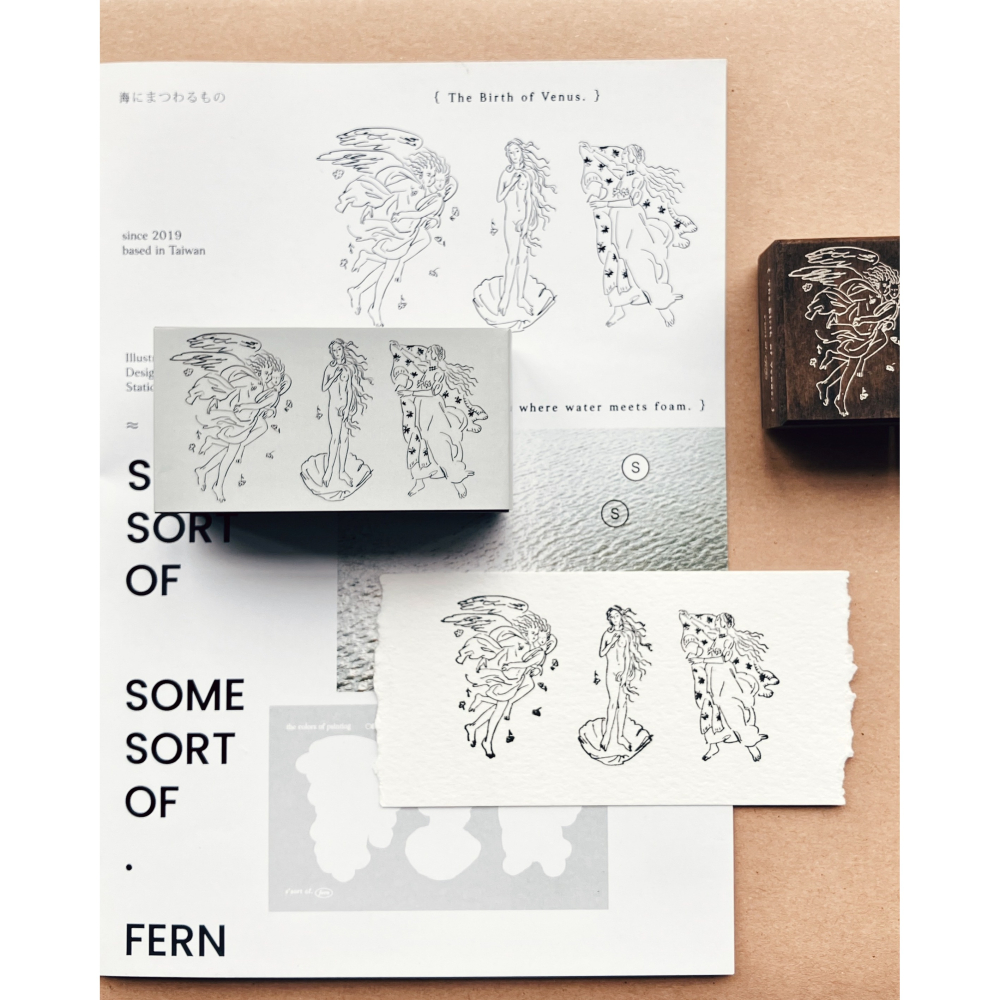 羊君 維納斯的誕生 𝐓𝐡𝐞 𝐁𝐢𝐫𝐭𝐡 𝐎𝐟 𝐕𝐞𝐧𝐮𝐬 復古櫸木印章3顆組【立夏手帳生活-細節圖3