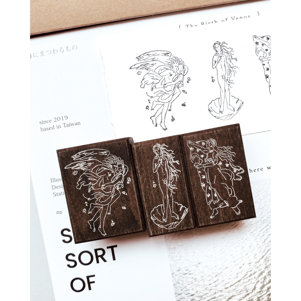 羊君 維納斯的誕生 𝐓𝐡𝐞 𝐁𝐢𝐫𝐭𝐡 𝐎𝐟 𝐕𝐞𝐧𝐮𝐬 復古櫸木印章3顆組【立夏手帳生活-細節圖4