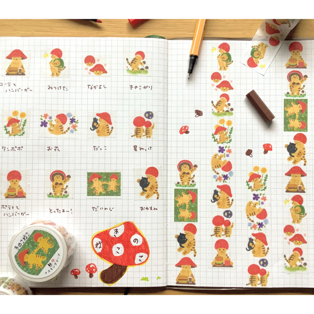 【2代】4legs 和紙膠帶 菇菇貓款 4 legs 貓咪 日本製【立夏手帳生活】-細節圖2