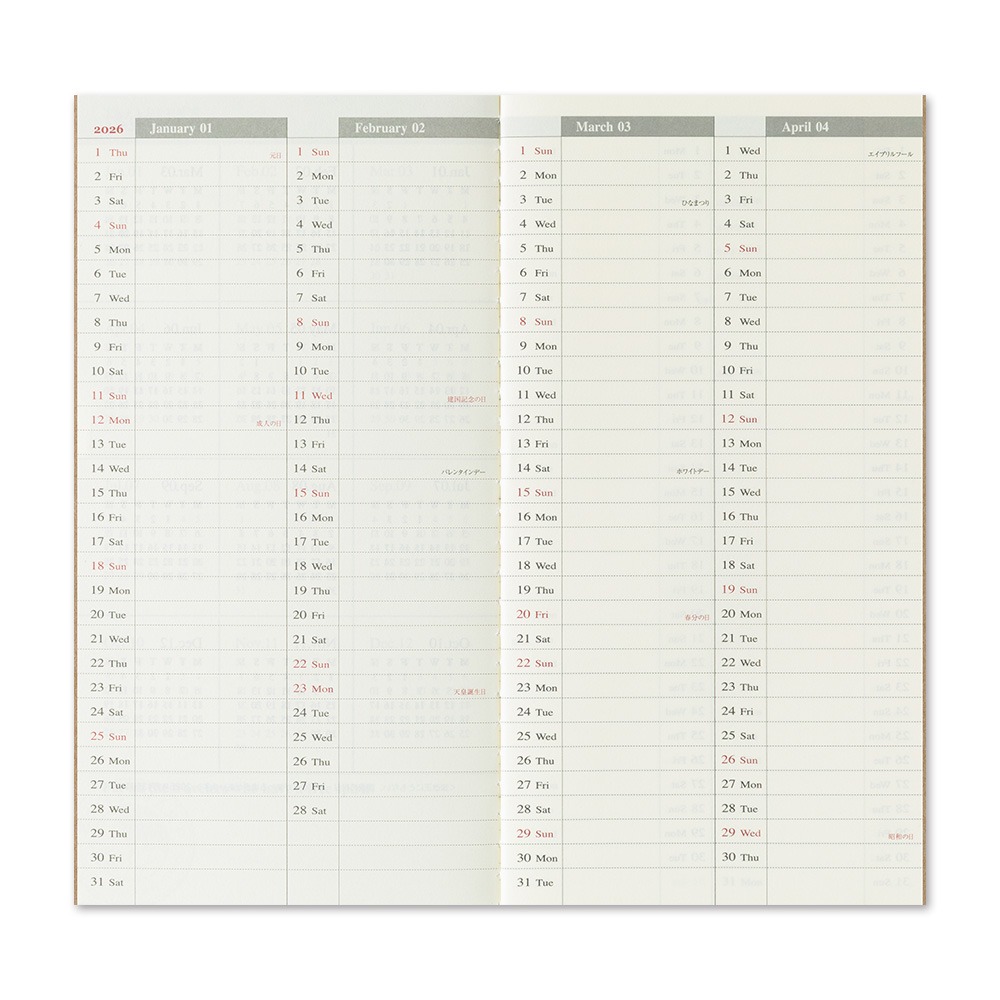 【2026時效/TN尺寸】TRAVELER＇S notebook 旅人手帳 補充內頁 MD紙 筆記 週記 月記事 筆記本-細節圖6