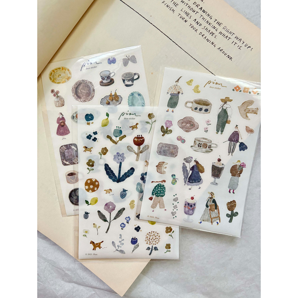 【3款】Pion「陶器Pottery/小文青Artsy/馬兒Horse」和紙割型貼紙【立夏手帳生活】-細節圖2
