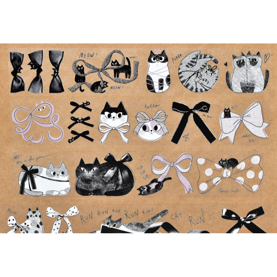 大芝麻小花生 貓貓蝴蝶結霧面PET膠帶 有離型紙【立夏手帳生活】-細節圖2