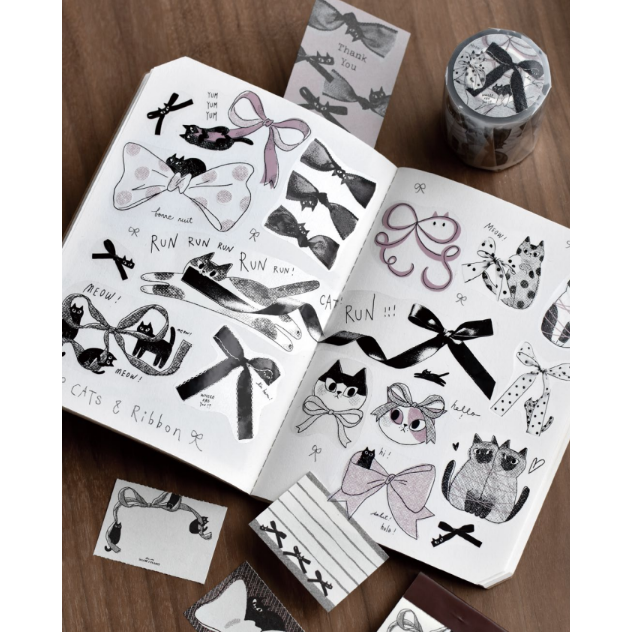 大芝麻小花生 貓貓蝴蝶結霧面PET膠帶 有離型紙【立夏手帳生活】-細節圖3