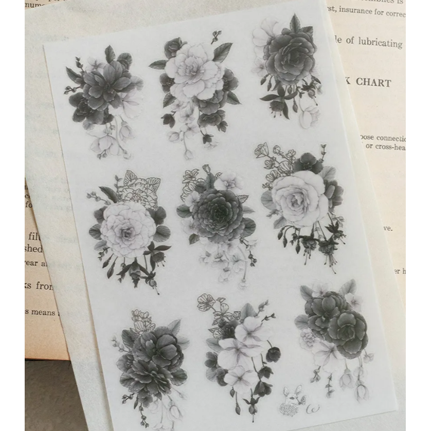 樂意loidesign 黑白海棠 轉印貼紙 Transfer Sticker【立夏手帳生活】-細節圖2