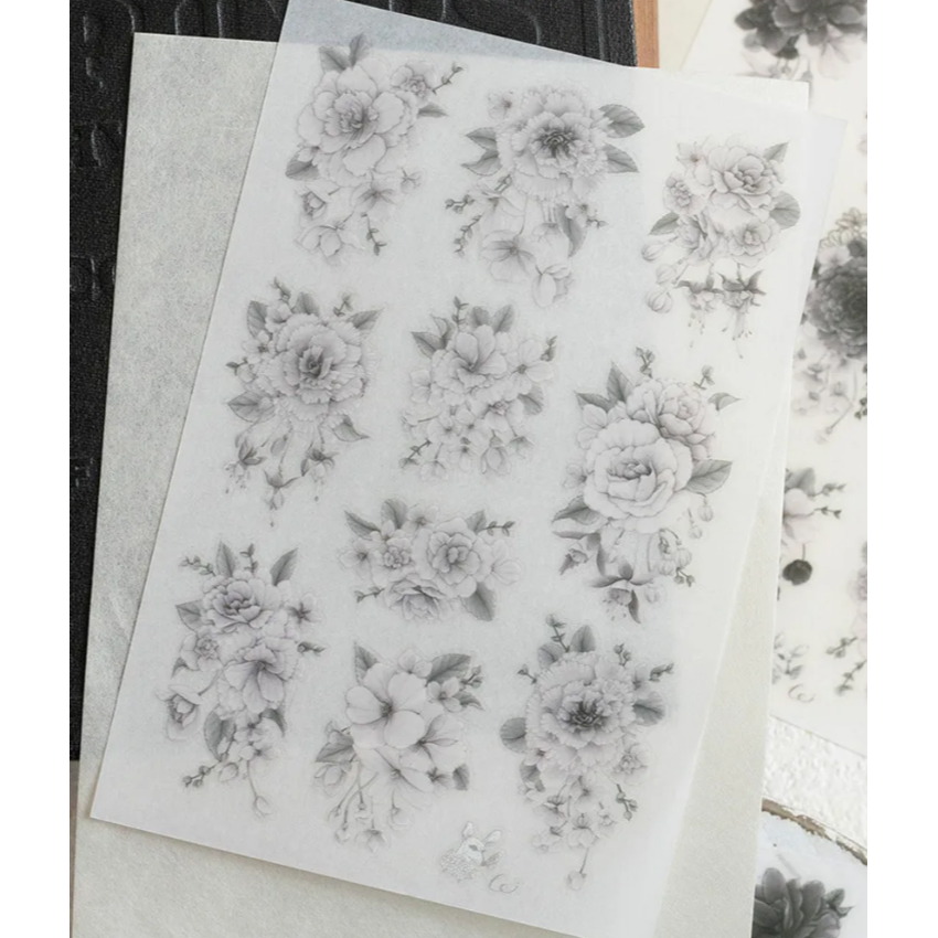 樂意loidesign 黑白海棠 轉印貼紙 Transfer Sticker【立夏手帳生活】-細節圖3