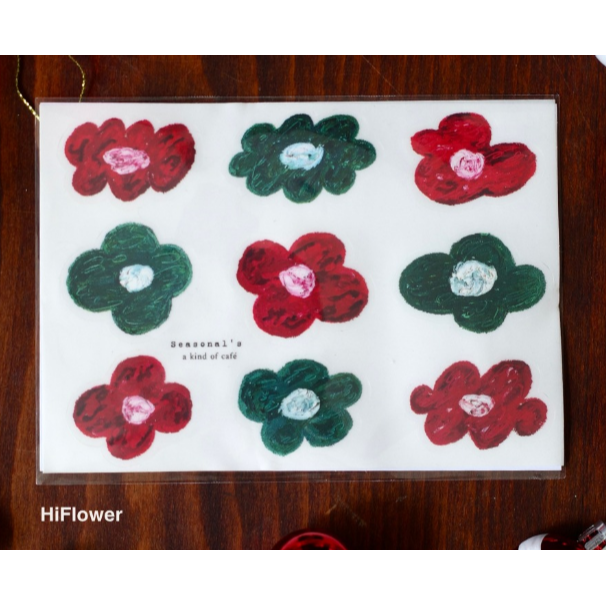 什物 a kind of cafe 聖誕節限量 HiFlower 紅綠花朵 霧面透明貼紙【立夏手帳生活】-細節圖2