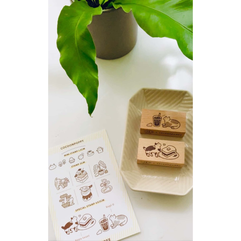 繭花 馬來貓貓·咖椰吐司 / 馬來貓貓·咖啡小烏 橡木印章【立夏手帳生活】-細節圖2