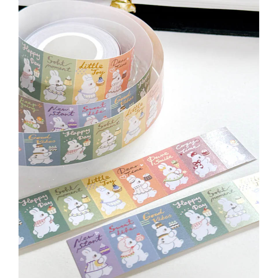 Pei Pei Studio『小兔標籤貼紙4款』 砂糖行進曲﹆小兔緞帶﹆小兔草莓﹆三色小兔頭【立夏手帳生活】-細節圖2