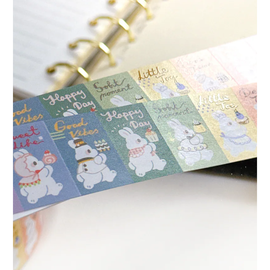 Pei Pei Studio『小兔標籤貼紙4款』 砂糖行進曲﹆小兔緞帶﹆小兔草莓﹆三色小兔頭【立夏手帳生活】-細節圖4