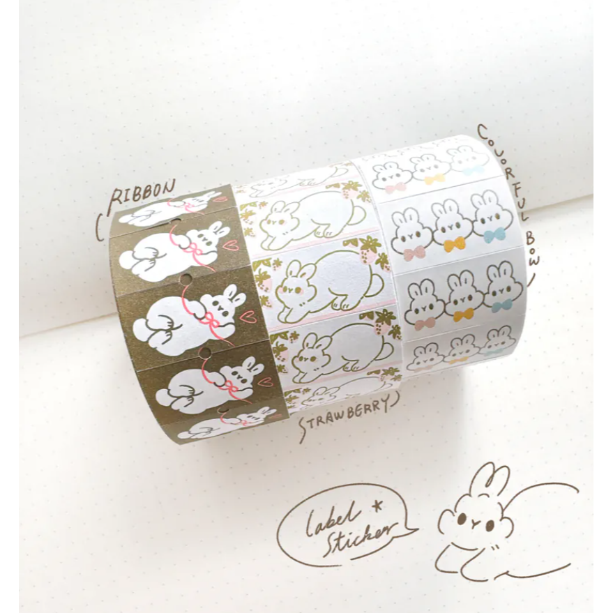 Pei Pei Studio『小兔標籤貼紙4款』 砂糖行進曲﹆小兔緞帶﹆小兔草莓﹆三色小兔頭【立夏手帳生活】-細節圖5