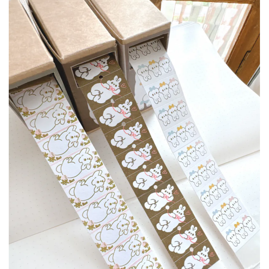 Pei Pei Studio『小兔標籤貼紙4款』 砂糖行進曲﹆小兔緞帶﹆小兔草莓﹆三色小兔頭【立夏手帳生活】-細節圖6